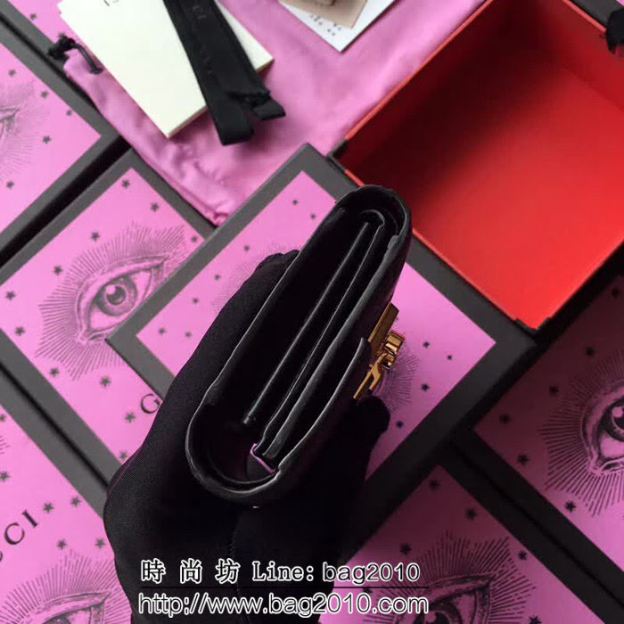 GUCCI古馳 歐洲正品原單 padlock系列 最新款短皮夾 453155 黑色壓花全皮 WTG1194